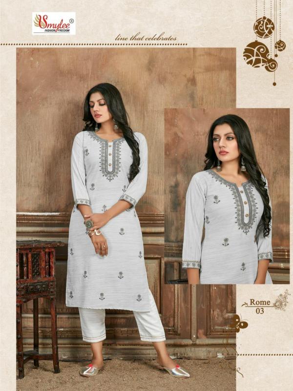 Smylee Rome Designer Rayon Embroidery Kurti With Pant Set